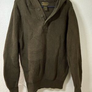 Lucky Brand men's chunky knit olive green hooded henley sweater